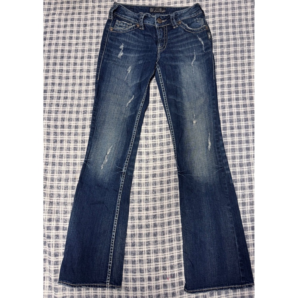 Silver Jeans Co Suki Surplus Bootcut Jeans Dark Wash Sequin Flap Pocket W27 L32